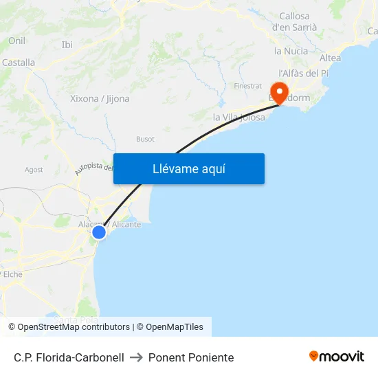 C.P. Florida-Carbonell to Ponent Poniente map