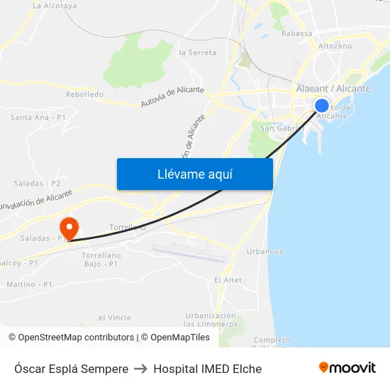 Óscar Esplá Sempere to Hospital IMED Elche map