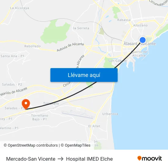 Mercado-San Vicente to Hospital IMED Elche map