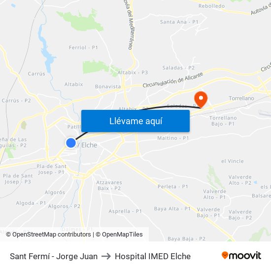 Sant Fermí - Jorge Juan to Hospital IMED Elche map