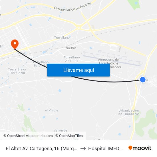 El Altet Av. Cartagena, 16 (Marquesina) to Hospital IMED Elche map