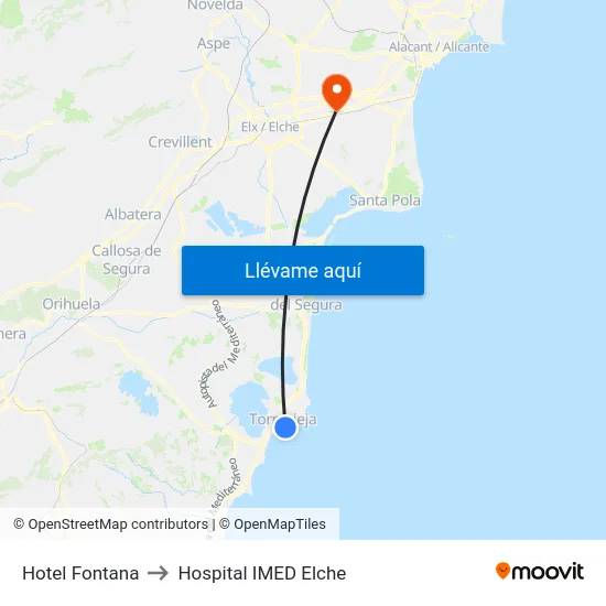 Hotel Fontana to Hospital IMED Elche map