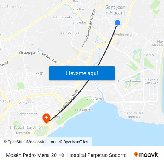 Mosén Pedro Mena 20 to Hospital Perpetuo Socorro map