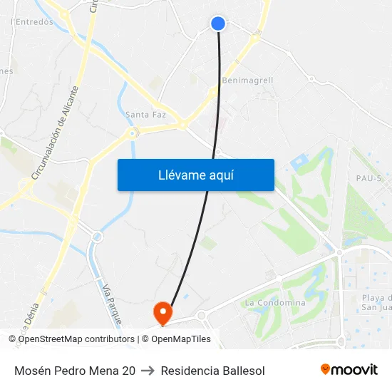 Mosén Pedro Mena 20 to Residencia Ballesol map