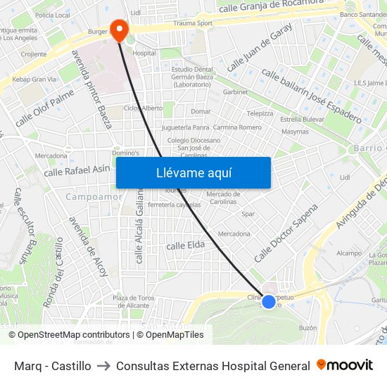 Marq - Castillo to Consultas Externas Hospital General map