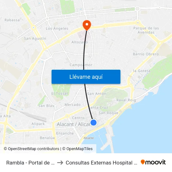 Rambla - Portal de Elche to Consultas Externas Hospital General map