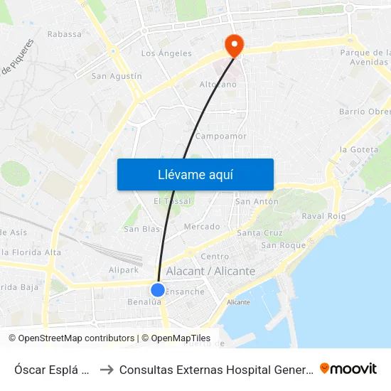 Óscar Esplá 35 to Consultas Externas Hospital General map