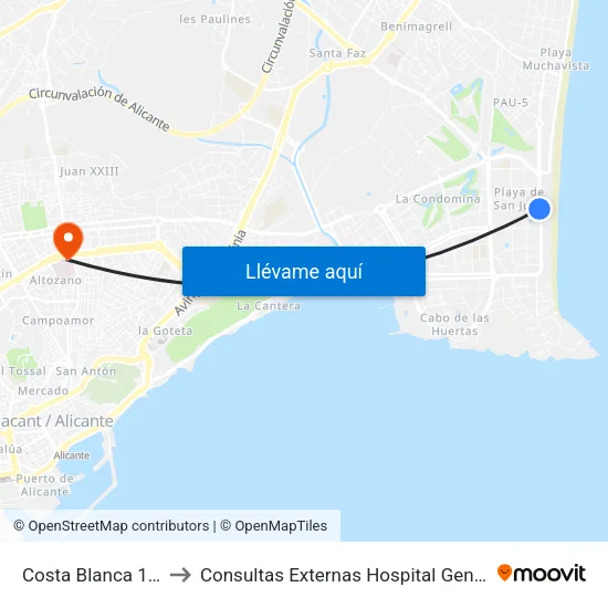 Costa Blanca 121 to Consultas Externas Hospital General map