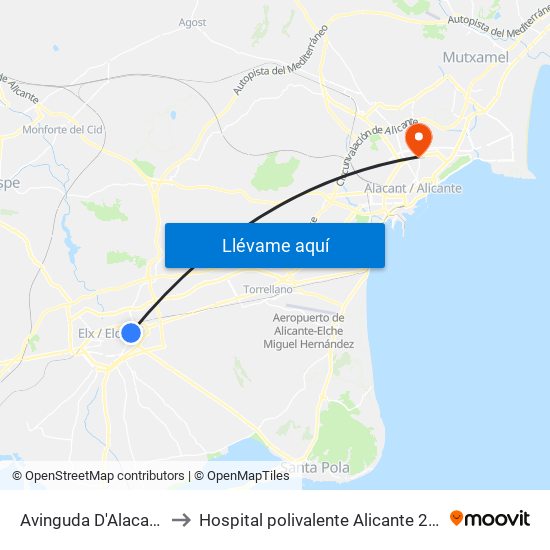 Avinguda D'Alacant, 74 to Hospital polivalente Alicante 2° planta. map
