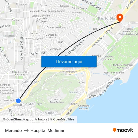 Mercado to Hospital Medimar map