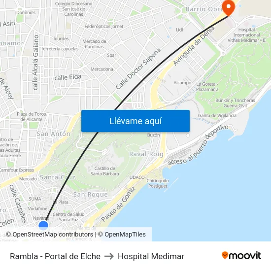 Rambla - Portal de Elche to Hospital Medimar map