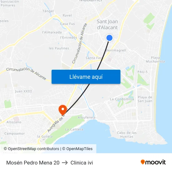 Mosén Pedro Mena 20 to Clinica ivi map