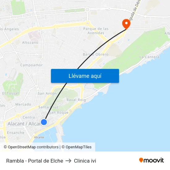 Rambla - Portal de Elche to Clinica ivi map