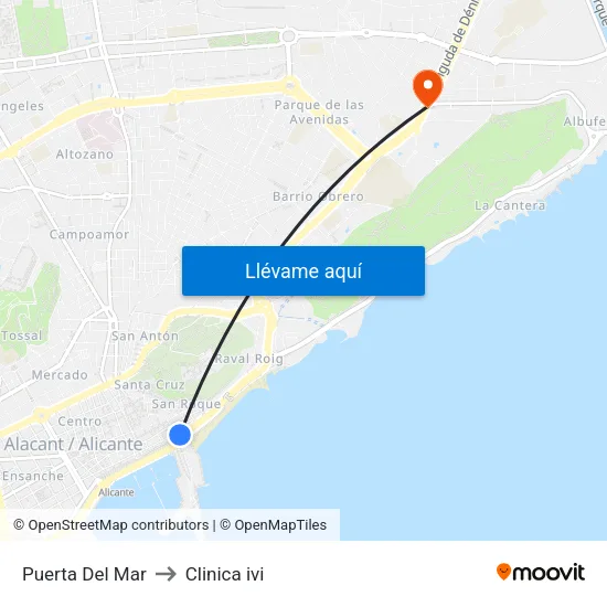 Puerta Del Mar to Clinica ivi map