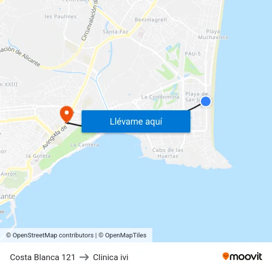 Costa Blanca 121 to Clinica ivi map