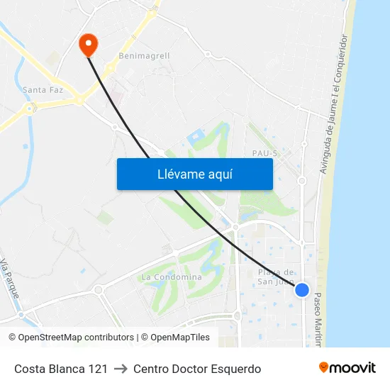 Costa Blanca 121 to Centro Doctor Esquerdo map
