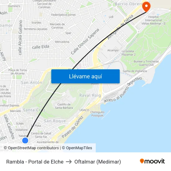 Rambla - Portal de Elche to Oftalmar (Medimar) map