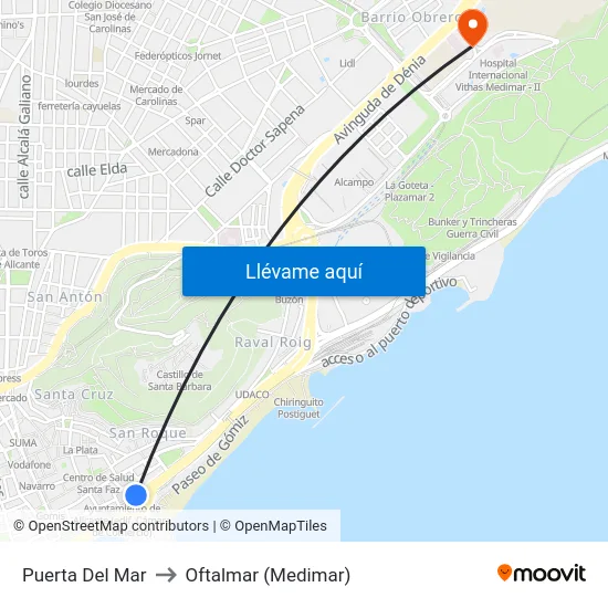 Puerta Del Mar to Oftalmar (Medimar) map