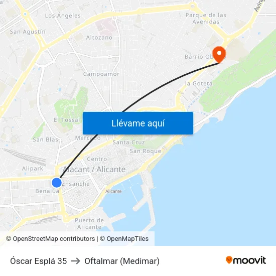 Óscar Esplá 35 to Oftalmar (Medimar) map