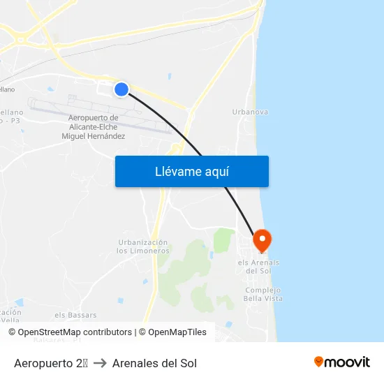 Aeropuerto 2✈︎ to Arenales del Sol map