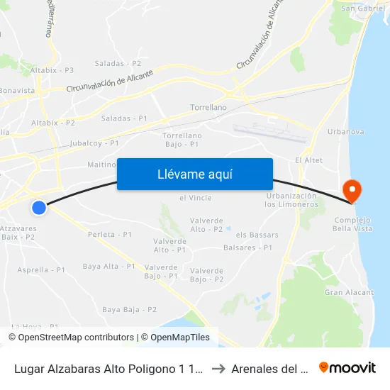 Lugar Alzabaras Alto Poligono 1 1050 to Arenales del Sol map