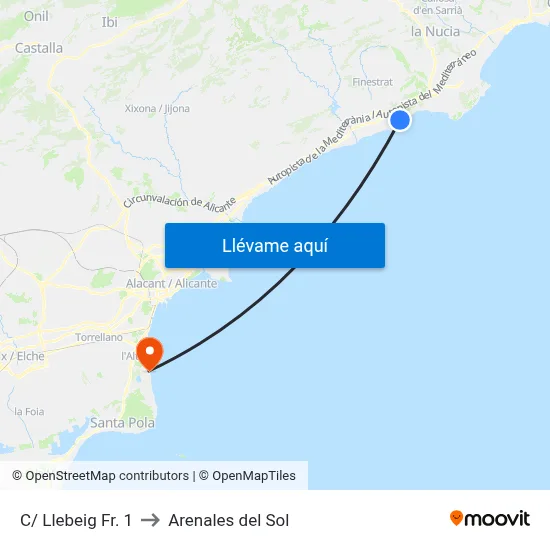 C/ Llebeig Fr. 1 to Arenales del Sol map