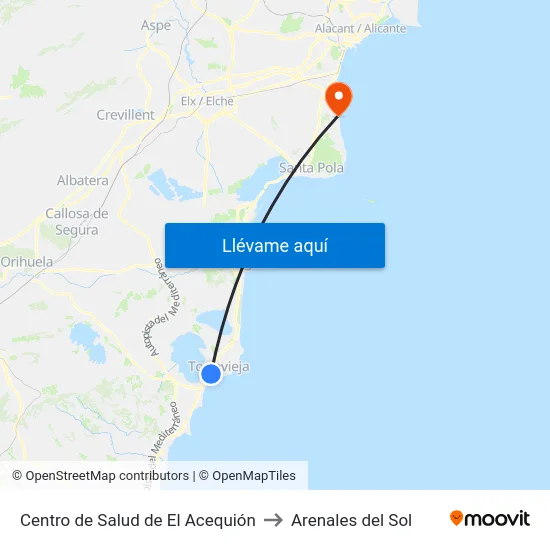 Centro de Salud de El Acequión to Arenales del Sol map
