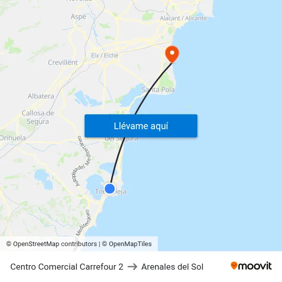 Centro Comercial Carrefour 2 to Arenales del Sol map