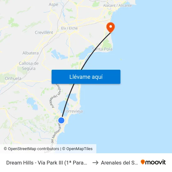 Dream Hills - Vía Park III (1ª Parada) to Arenales del Sol map