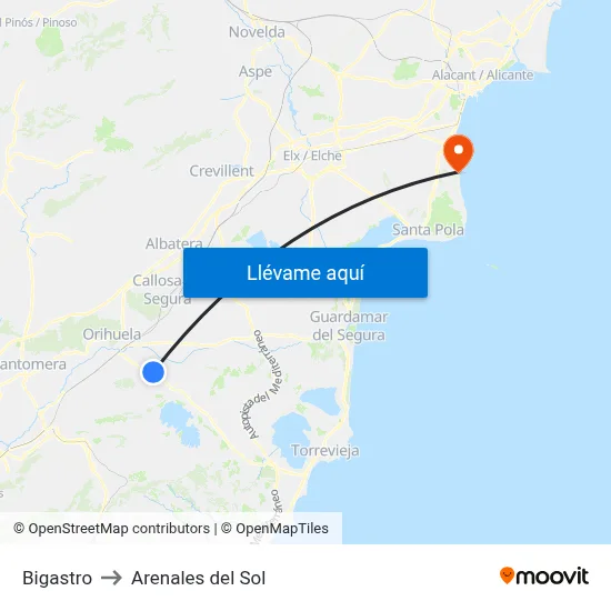 Bigastro to Arenales del Sol map