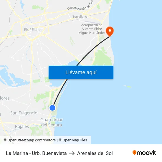 La Marina - Urb. Buenavista to Arenales del Sol map