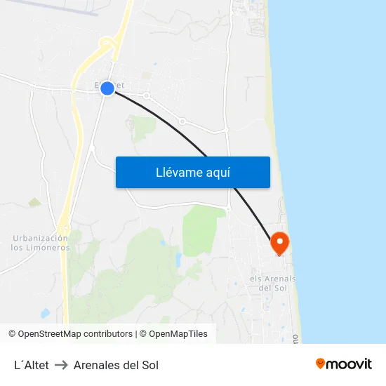 L´Altet to Arenales del Sol map