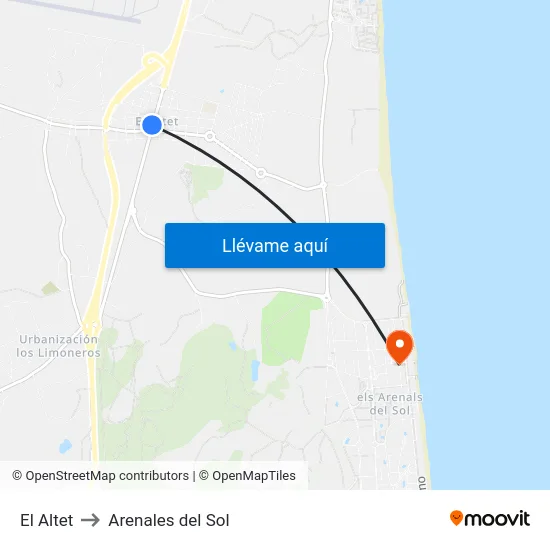 El Altet to Arenales del Sol map