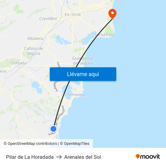 Pilar de La Horadada to Arenales del Sol map