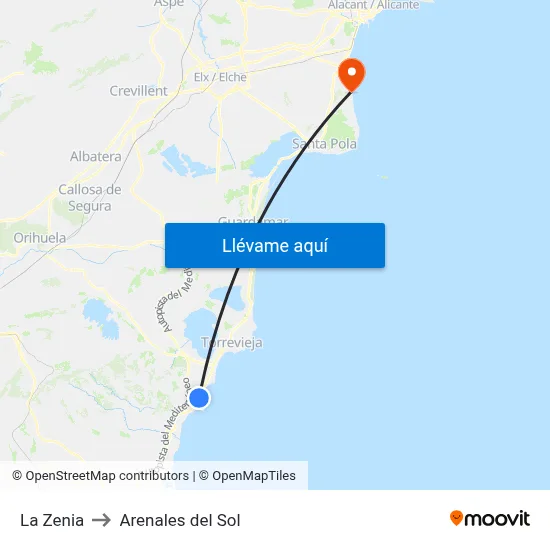 La Zenia to Arenales del Sol map