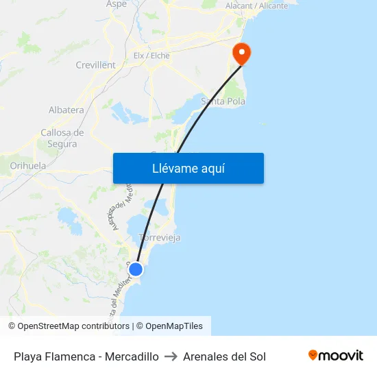 Playa Flamenca - Mercadillo to Arenales del Sol map