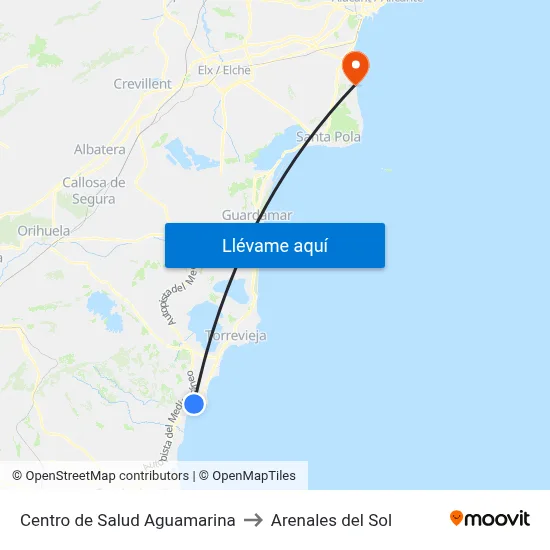 Centro de Salud Aguamarina to Arenales del Sol map