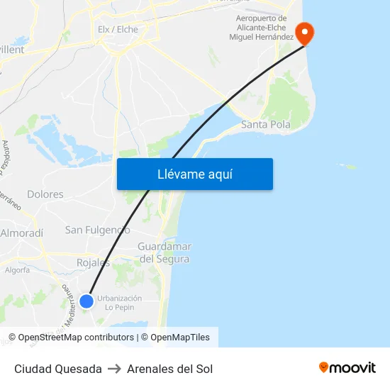 Ciudad Quesada to Arenales del Sol map