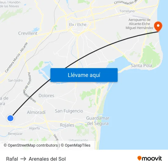 Rafal to Arenales del Sol map