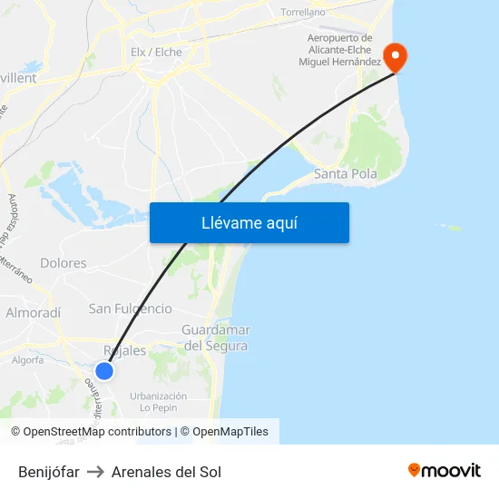 Benijófar to Arenales del Sol map