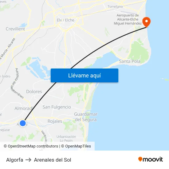 Algorfa to Arenales del Sol map