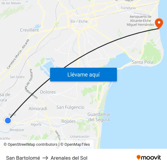 San Bartolomé to Arenales del Sol map