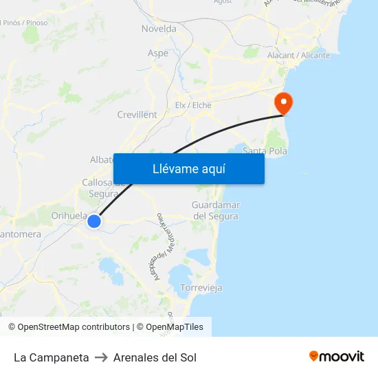 La Campaneta to Arenales del Sol map