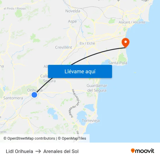 Lidl Orihuela to Arenales del Sol map