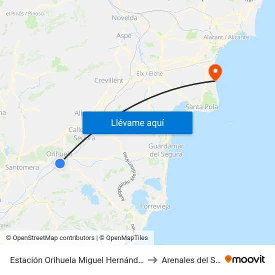 Estación Orihuela Miguel Hernández to Arenales del Sol map