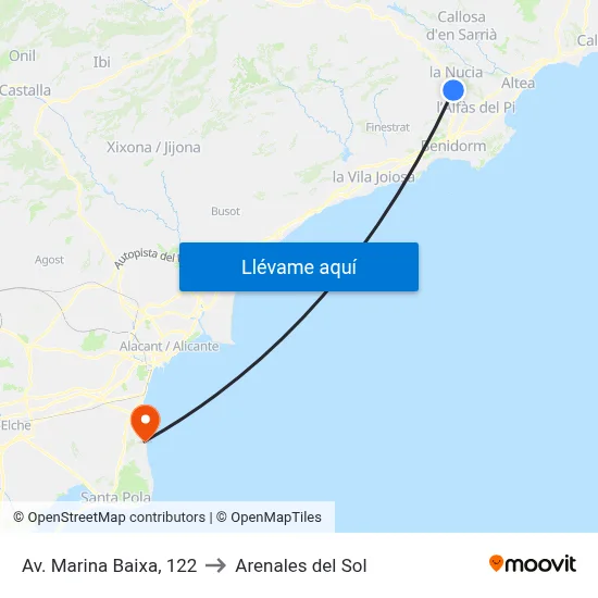 Av. Marina Baixa, 122 to Arenales del Sol map