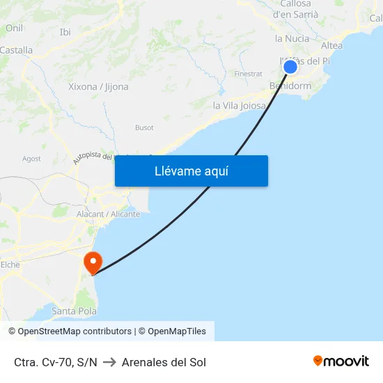 Ctra. Cv-70, S/N to Arenales del Sol map