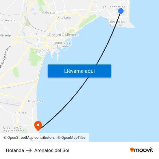 Holanda to Arenales del Sol map