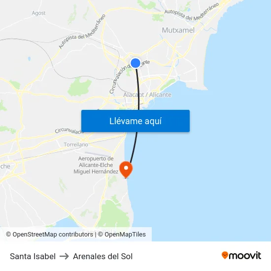 Santa Isabel to Arenales del Sol map