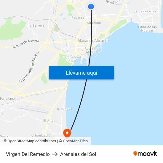 Virgen Del Remedio to Arenales del Sol map